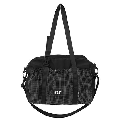 Sample Plaid Panel Drawstring Buckled Crossbody Bag