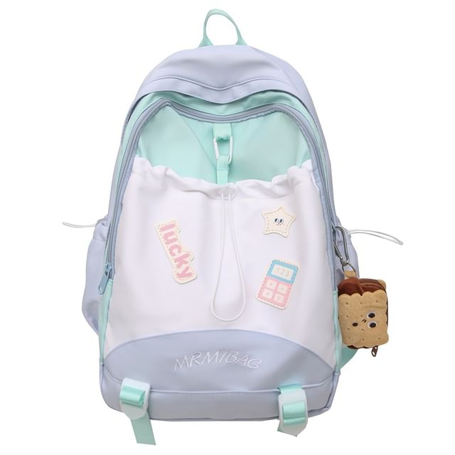 Sample Color Block Letter Embroidered Drawstring Backpack
