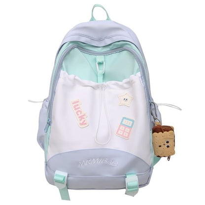 Sample Color Block Letter Embroidered Drawstring Backpack