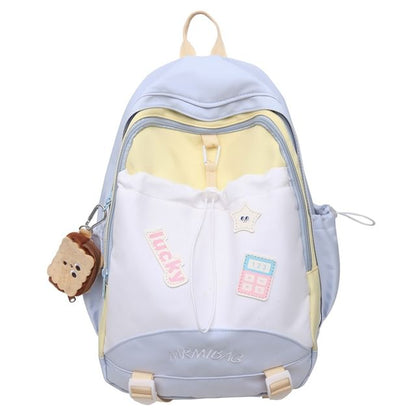 Sample Color Block Letter Embroidered Drawstring Backpack