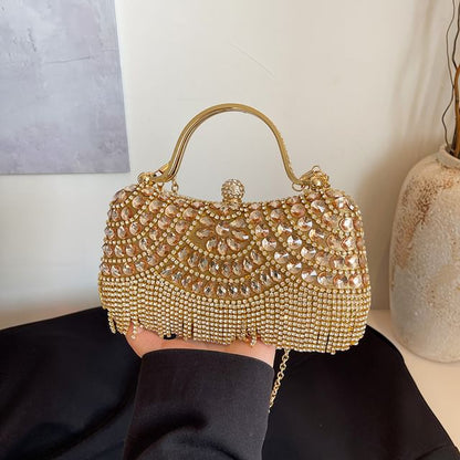Sample Rhinestone Tasseled Chain Crossbody Bag