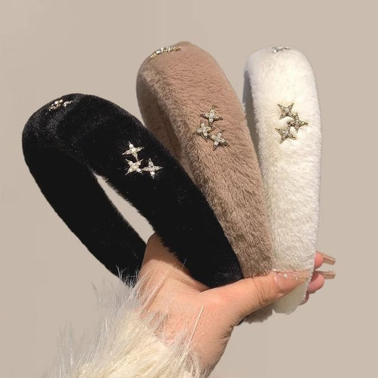 Fluffy Headband Rhinestone Star