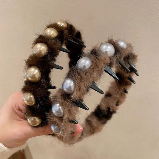 Fluffy Headband Faux Pearl