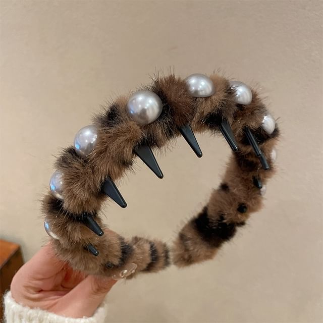 Fluffy Headband Faux Pearl
