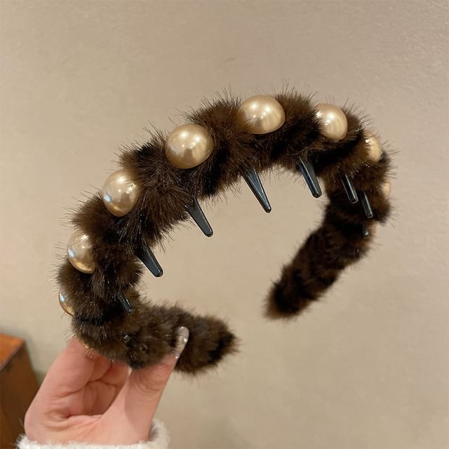 Fluffy Headband Faux Pearl