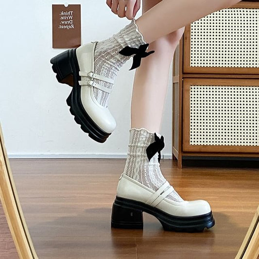 Jane Double Mary Heart Genuine Buckled Leather Platform Strap