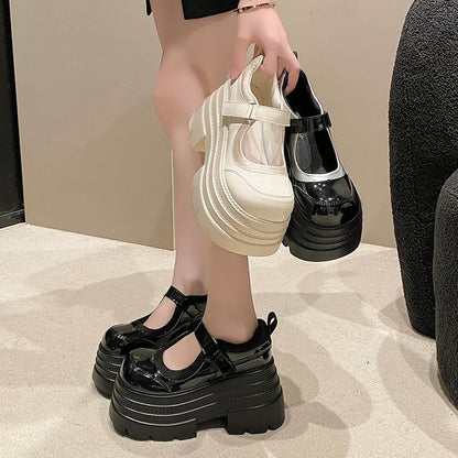 Mary Shoes Strap Platform Jane Adhesive Faux Leather