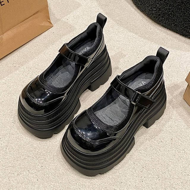 Mary Shoes Strap Platform Jane Adhesive Faux Leather