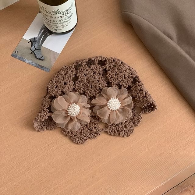 Floral Knit Bonnet Hat