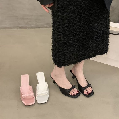 Kitten Heel Square Toe Slide Sandals
