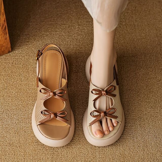Faux Leather Ribbon Accent Platform Sandals
