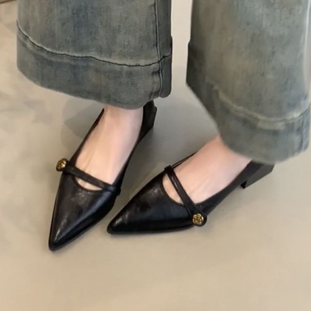 Low Heel Pointed Mary Jane Pumps