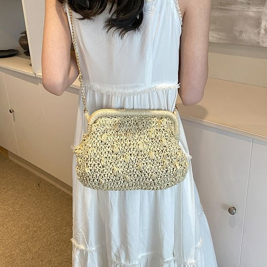 Sample Chain Strap Textured Straw Crossbody Bag