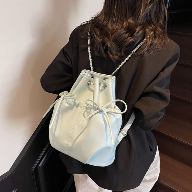 Sample Plain Drawstring Faux Leather Backpack
