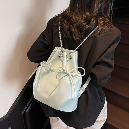 Sample Plain Drawstring Faux Leather Backpack