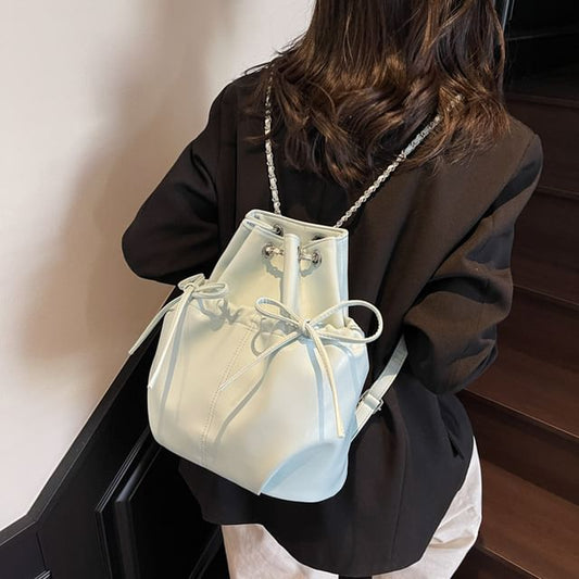 Sample Plain Drawstring Faux Leather Backpack