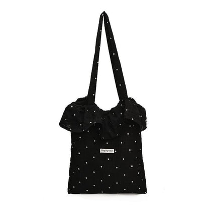 Sample Floral Embroidered Ruffle Trim Tote Bag