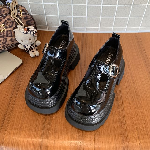 Platform Mary T-Strap Jane Shoes Plain Faux Leather