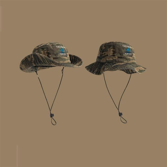 Drawstring Hat Print Camo Sun