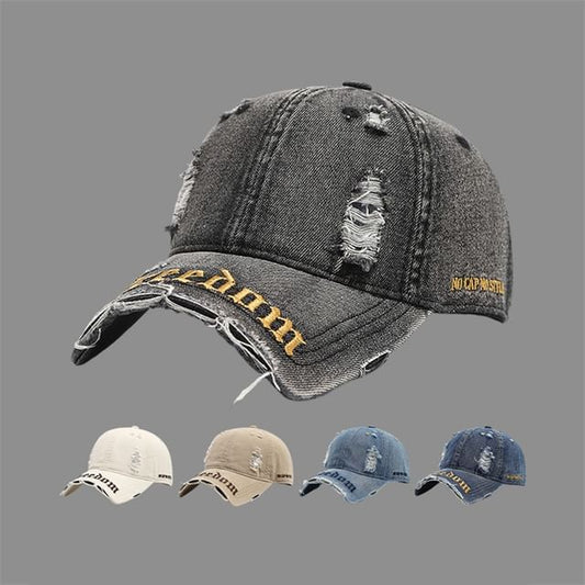 Embroidered Letter Distressed Cap Washed