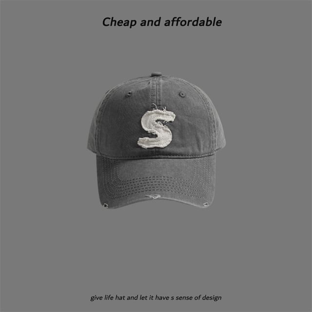 Cap Distressed Letter Applique