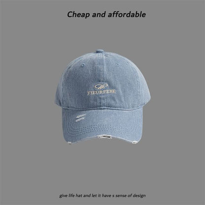 Washed Distressed Cap Embroidered Letter