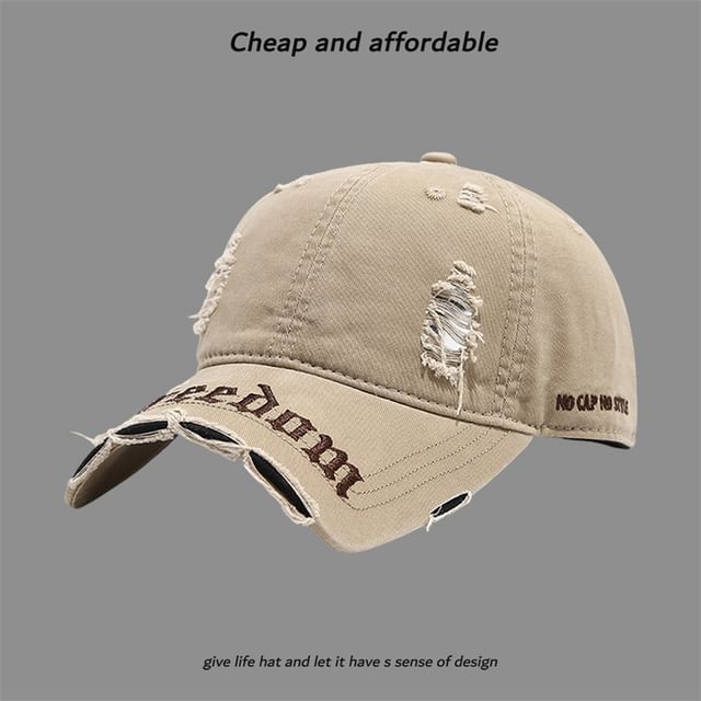 Embroidered Letter Distressed Cap Washed