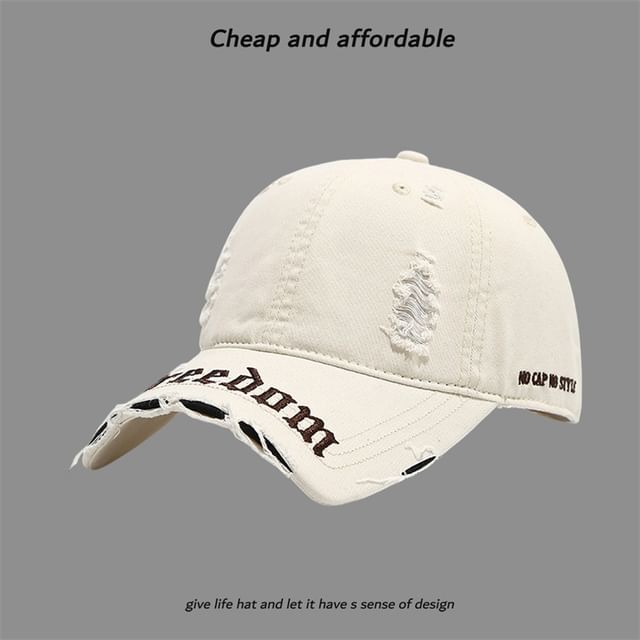 Embroidered Letter Distressed Cap Washed