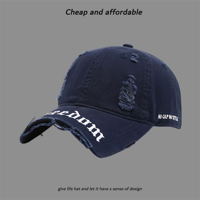 Embroidered Letter Distressed Cap Washed