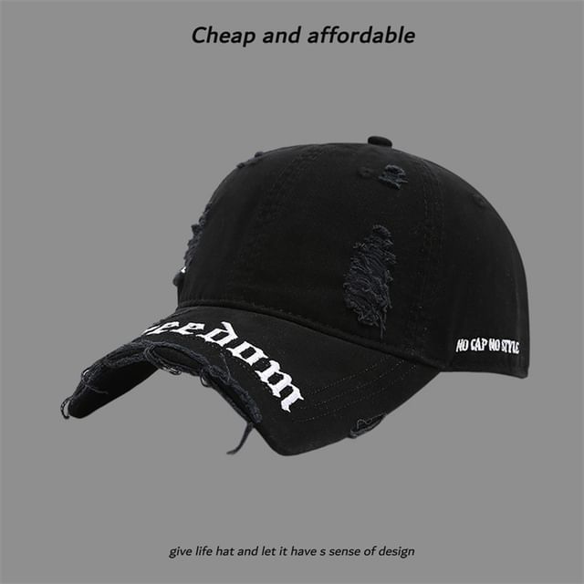 Embroidered Letter Distressed Cap Washed