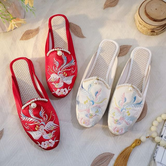 Faux Mules Pearl Embroidered