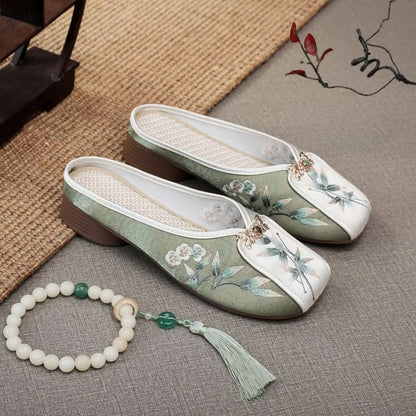 Embroidered Floral Panel Mules