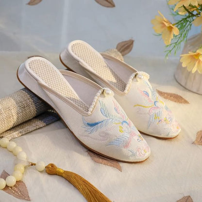Faux Mules Pearl Embroidered