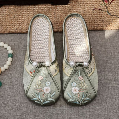 Pearl Floral Faux Mules Embroidered
