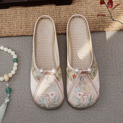 Pearl Floral Faux Mules Embroidered