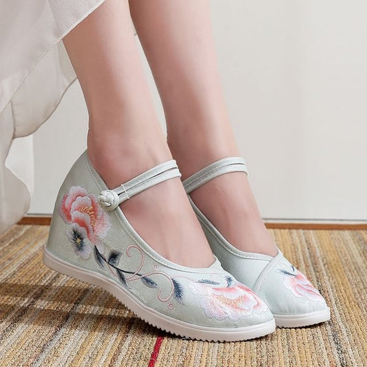 Shoes Wedge Heel Floral Embroidery