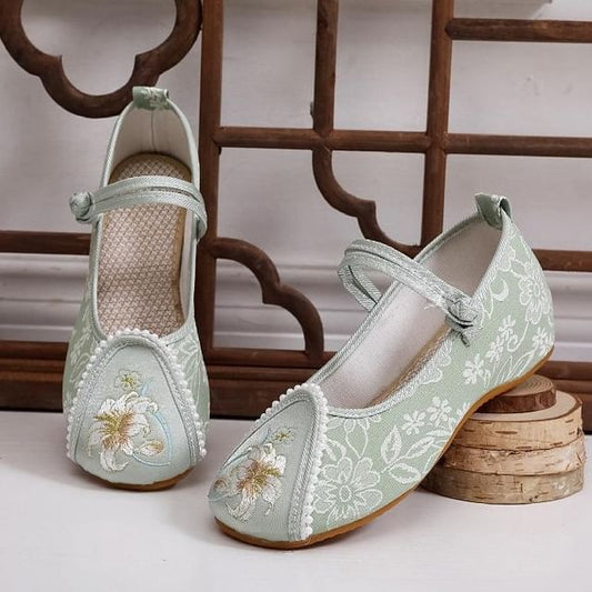 Floral Shoes Heel Wedge Embroidery