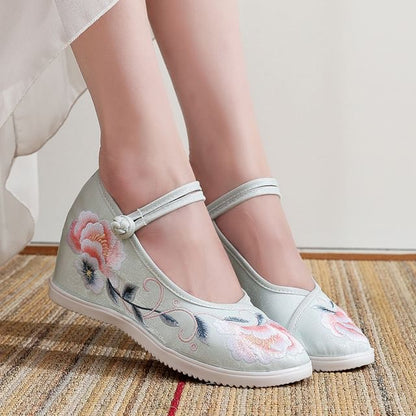 Shoes Wedge Heel Floral Embroidery