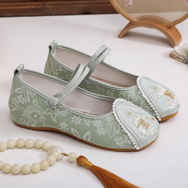 Floral Shoes Heel Wedge Embroidery