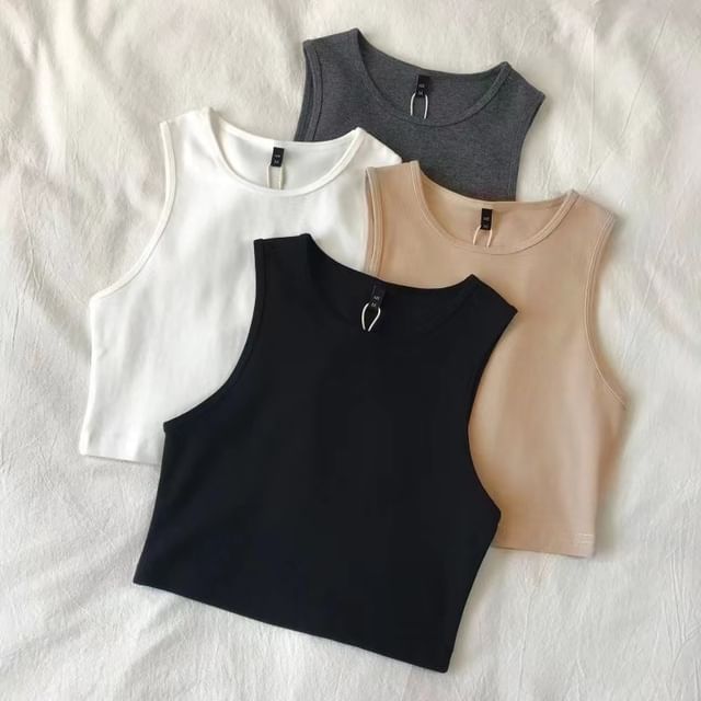 Crew Tank Neck Crop Plain Top