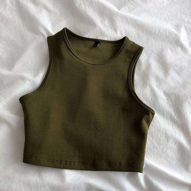 Crew Tank Neck Crop Plain Top