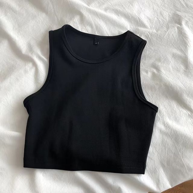 Crew Tank Neck Crop Plain Top