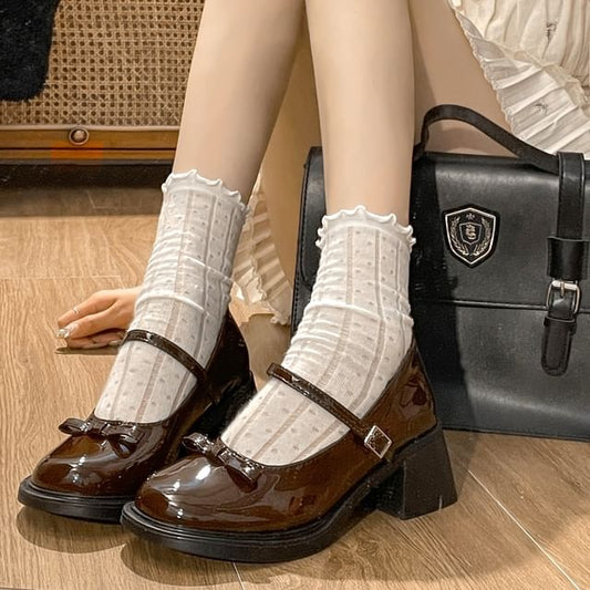 Bow Pumps Jane Mary Heel Chunky