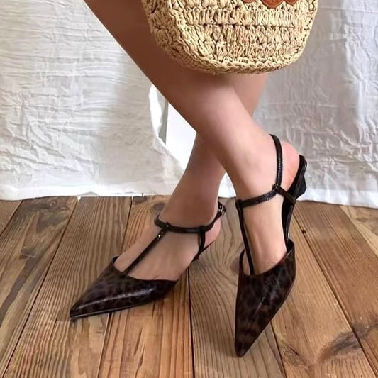 Leopard Print Pointed Toe Slingback Sandals