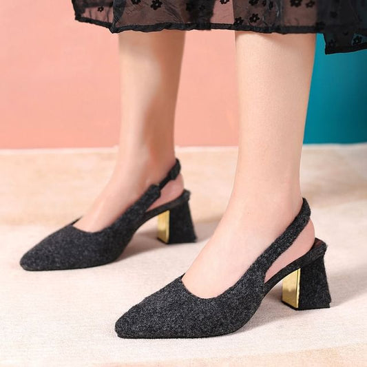 Slingback Block Pointed Heel Toe Pumps