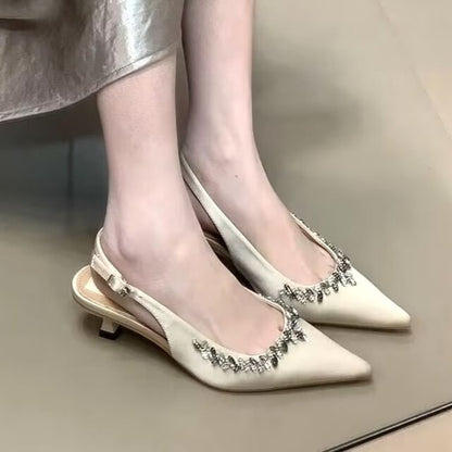 Pumps Rhinestone Toe Stiletto Slingback Pointed Heel