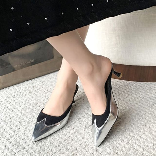 Toe Mules Tone Two Pointed Heel Stiletto