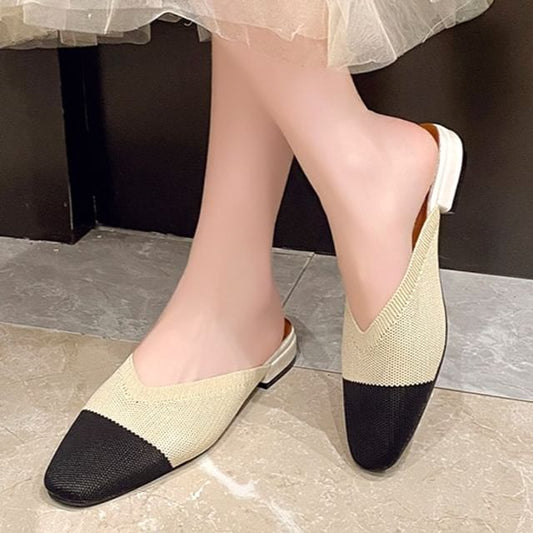 Flat Mules Two-Tone Knit
