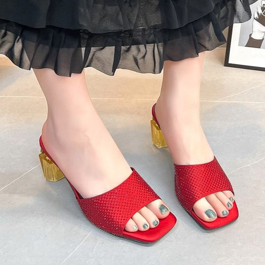Heel Block Sandals Plain Slide
