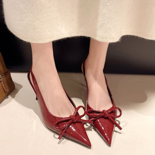 Sandals Slingback Stiletto Pointed Heel Toe Bow